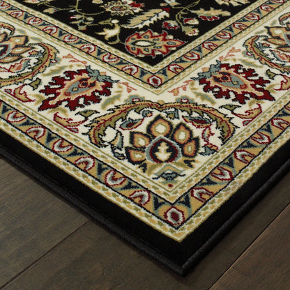 Kashan Oriental Black/ Ivory Cut Pile Rug