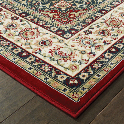 Kashan Medallion Red/ Ivory Oriental Cut Pile Rug