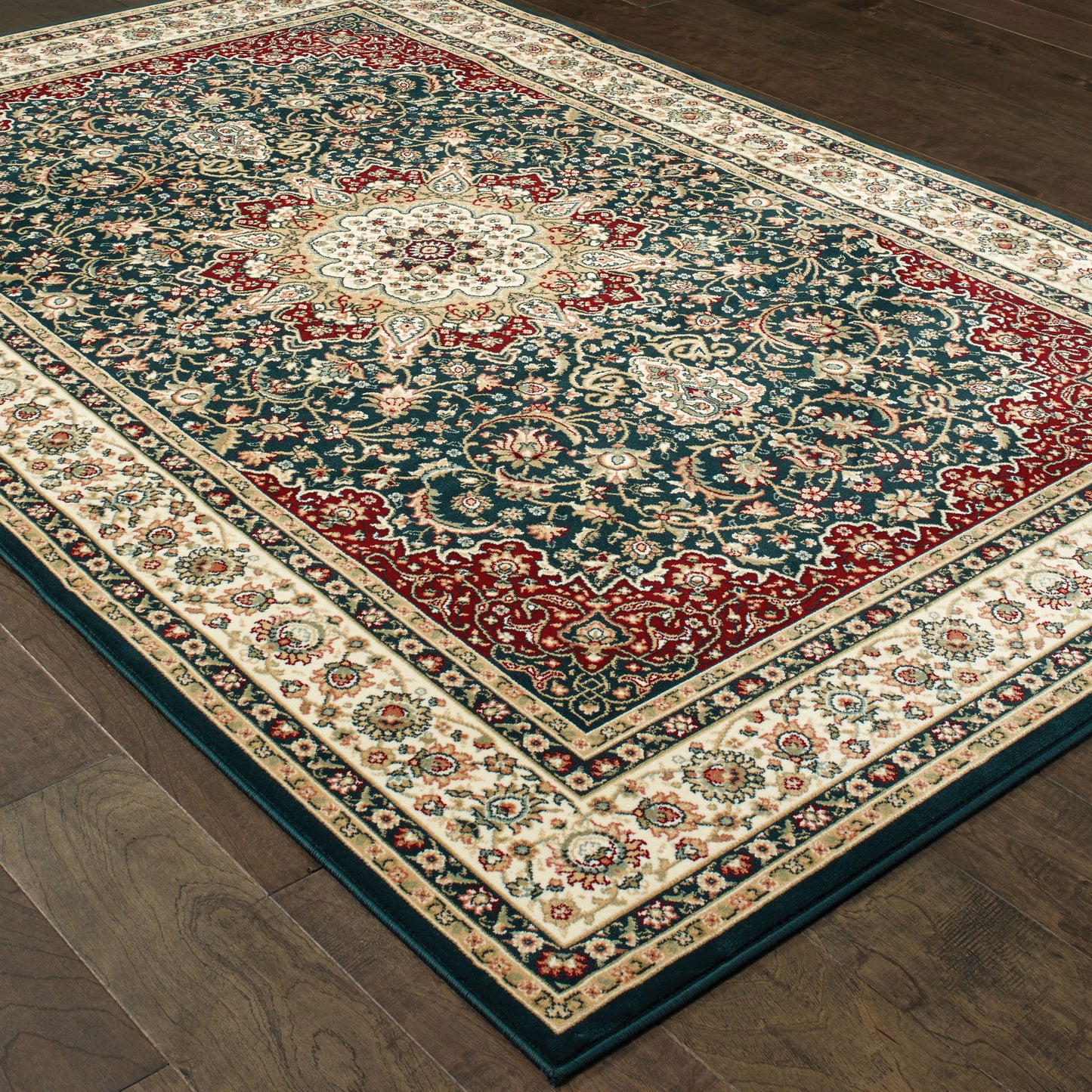 Kashan Medallion Navy/ Ivory Oriental Cut Pile Rug