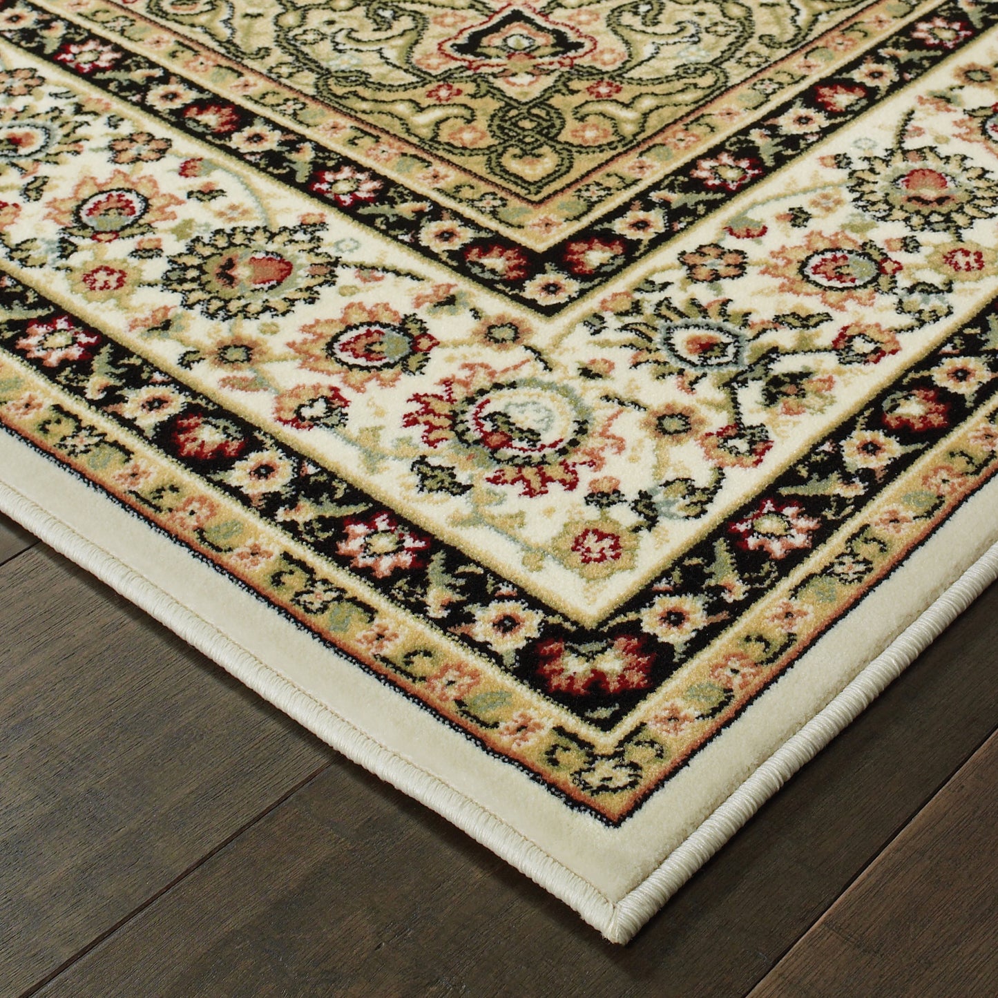 Kashan Medallion Ivory/ Beige Oriental Cut Pile Rug