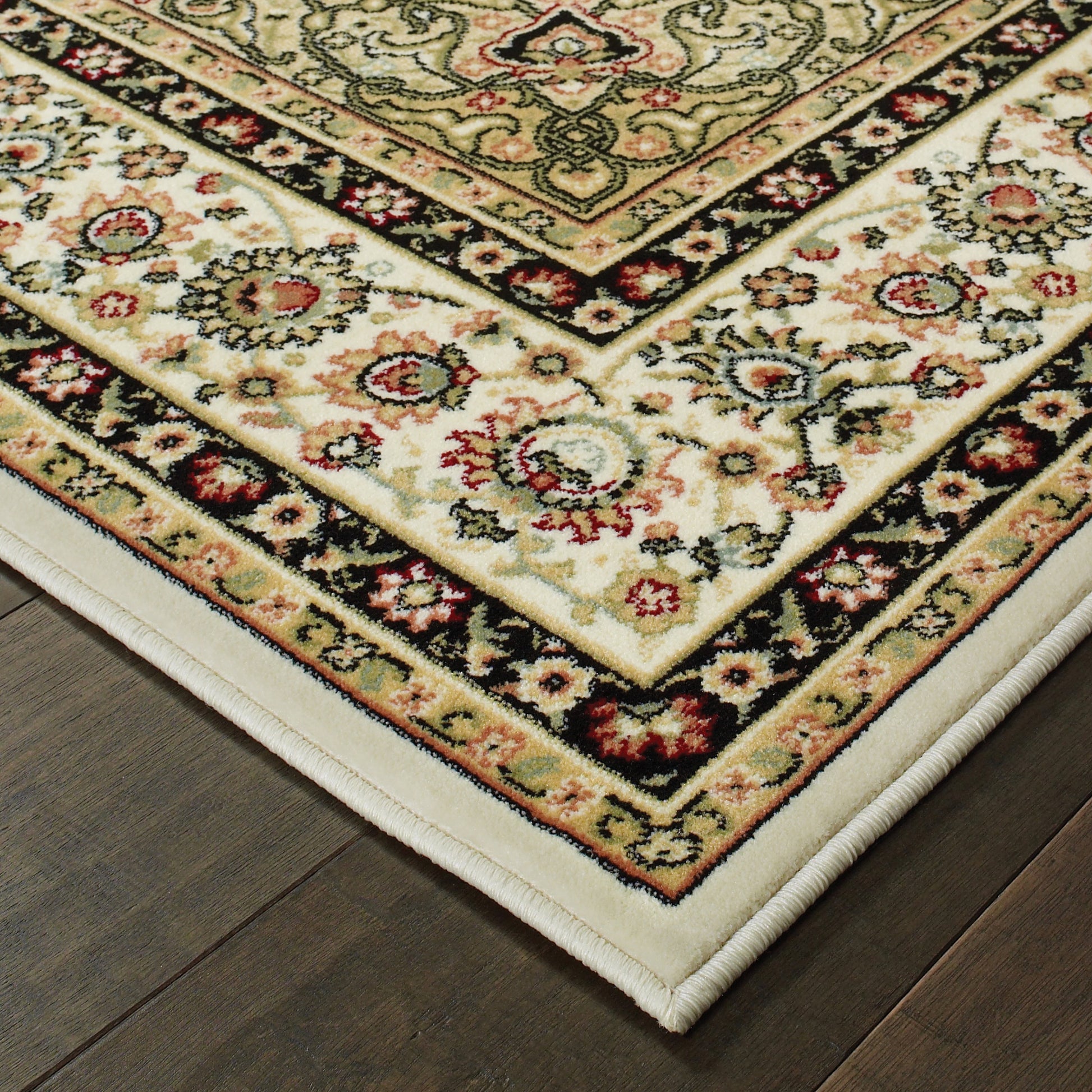 Kashan Medallion Ivory/ Beige Oriental Cut Pile Rug