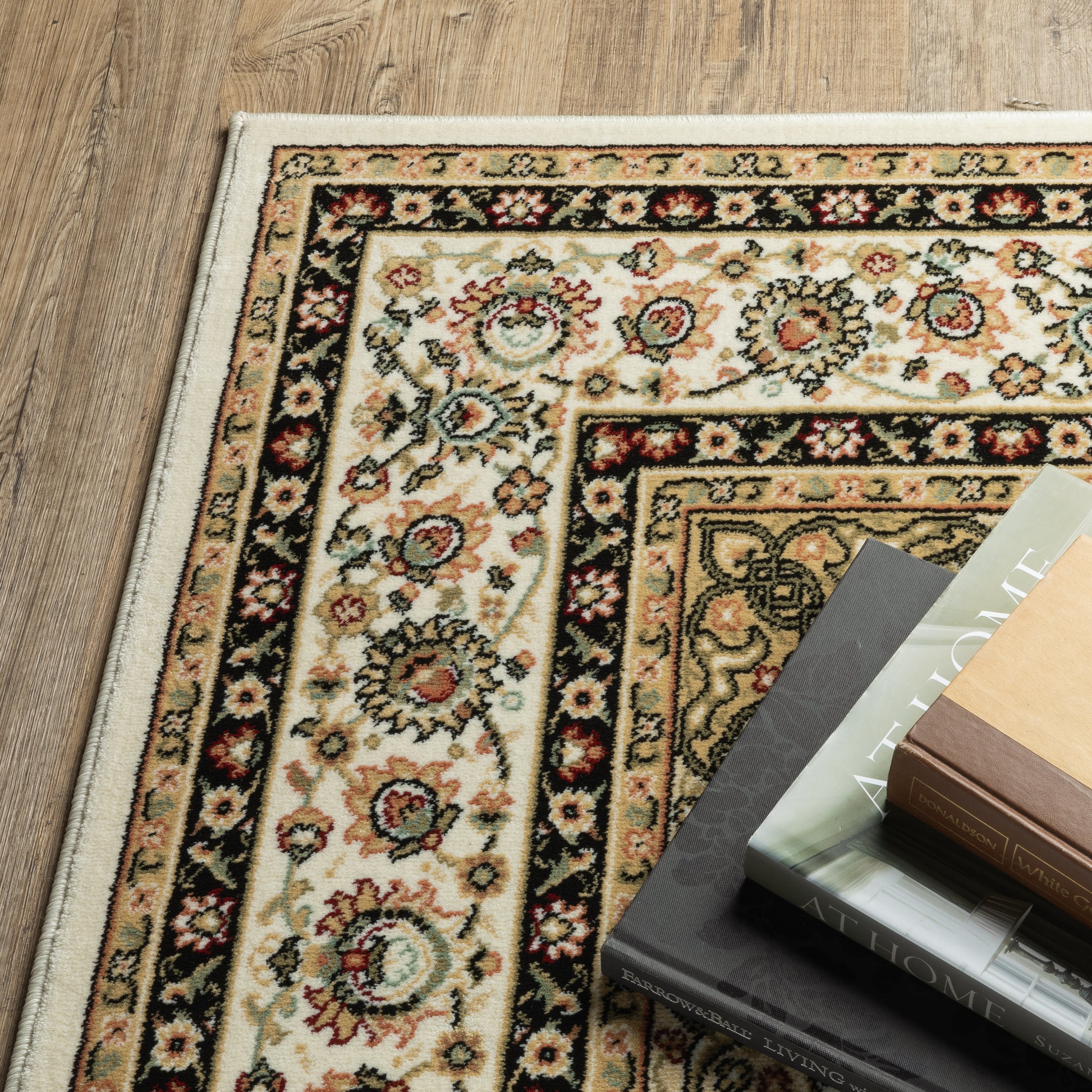 Kashan Medallion Ivory/ Beige Oriental Cut Pile Rug