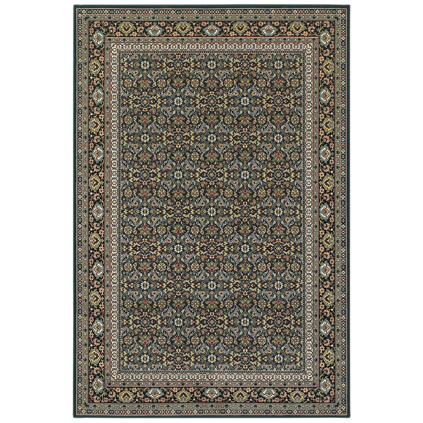 Kashan Floral Navy/ Multi Oriental Cut Pile Rug