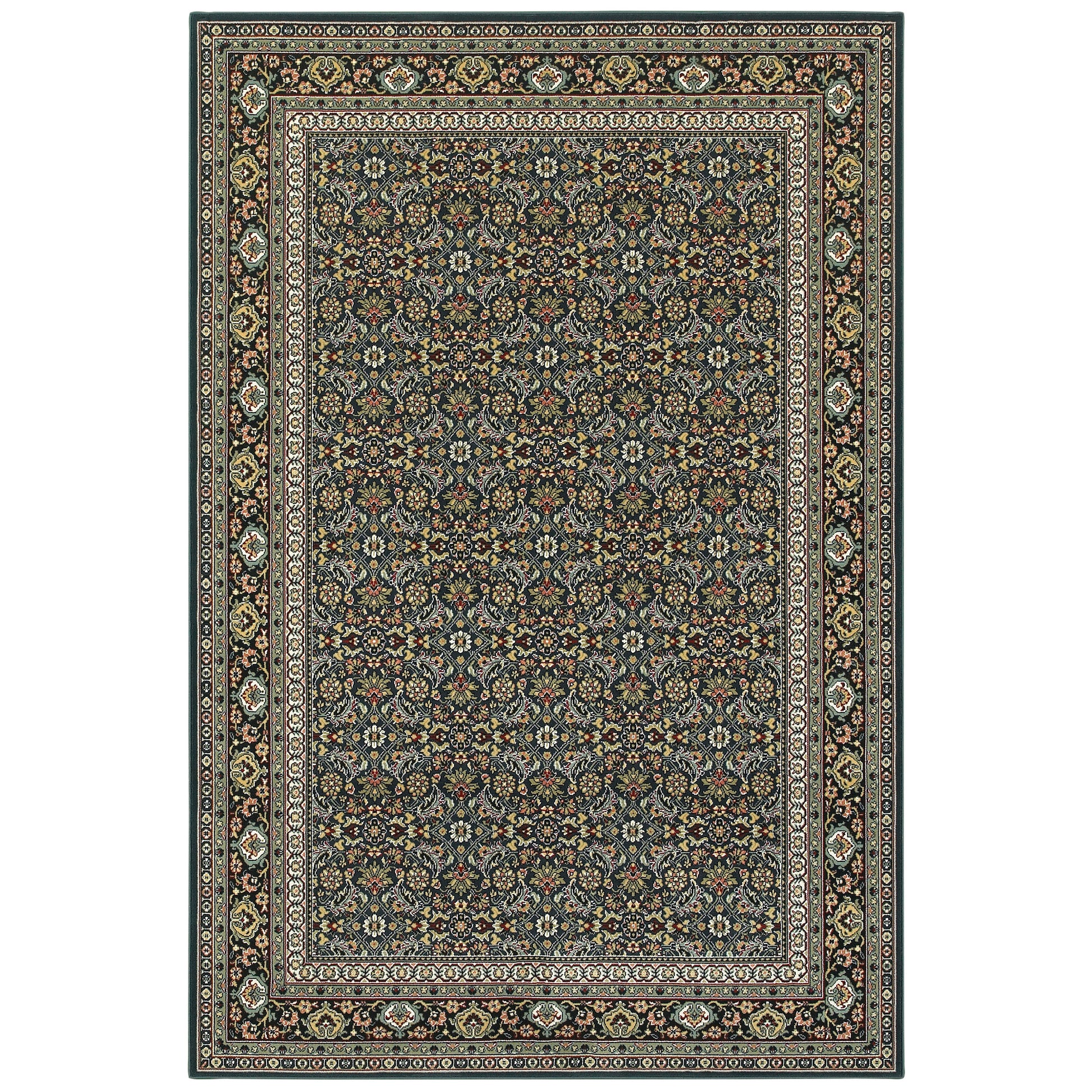 Kashan Floral Navy/ Multi Oriental Cut Pile Rug