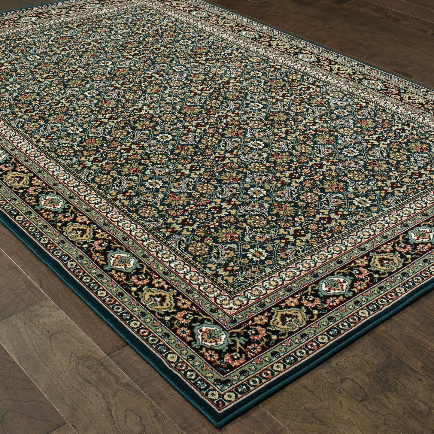 Kashan Floral Navy/ Multi Oriental Cut Pile Rug