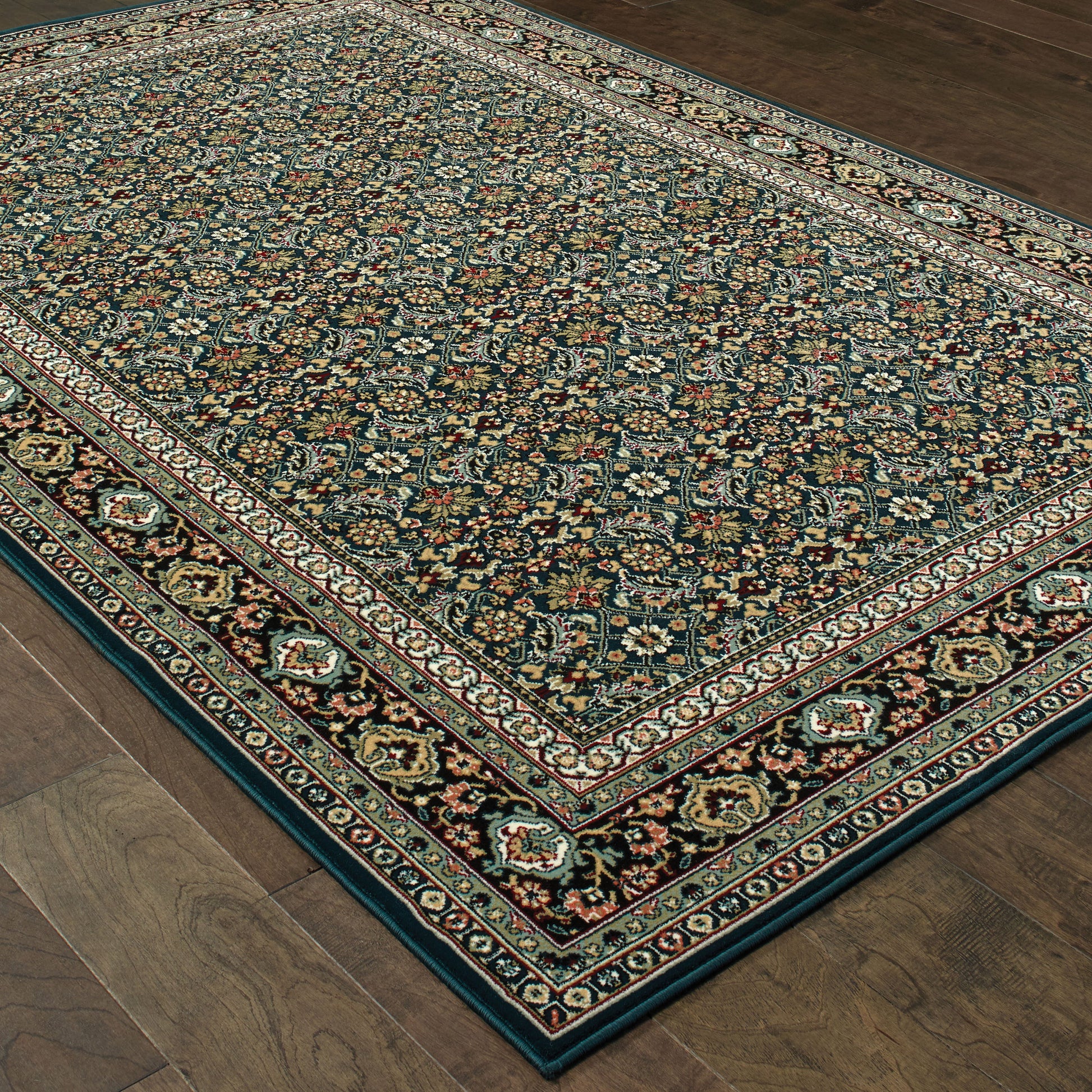 Kashan Floral Navy/ Multi Oriental Cut Pile Rug