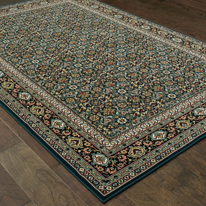 Kashan Floral Navy/ Multi Oriental Cut Pile Rug