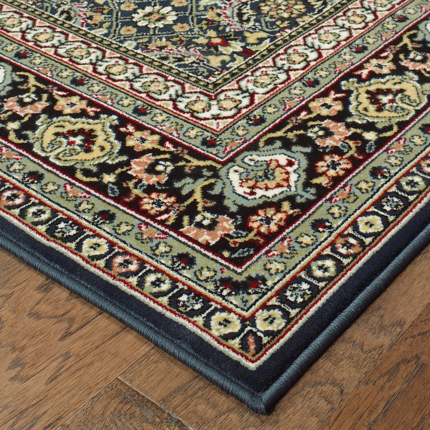 Kashan Floral Navy/ Multi Oriental Cut Pile Rug