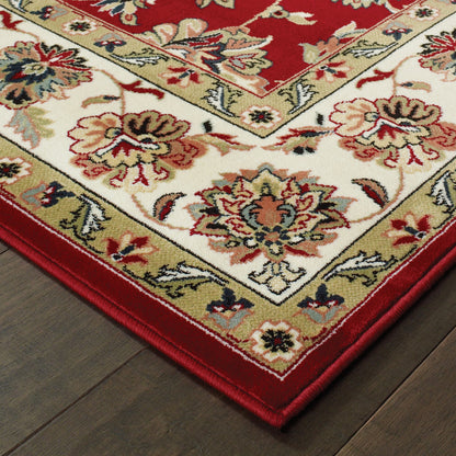 Kashan Floral Red/ Ivory Oriental Cut Pile Rug