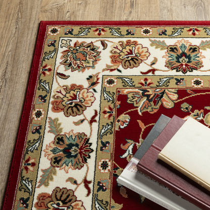 Kashan Floral Red/ Ivory Oriental Cut Pile Rug