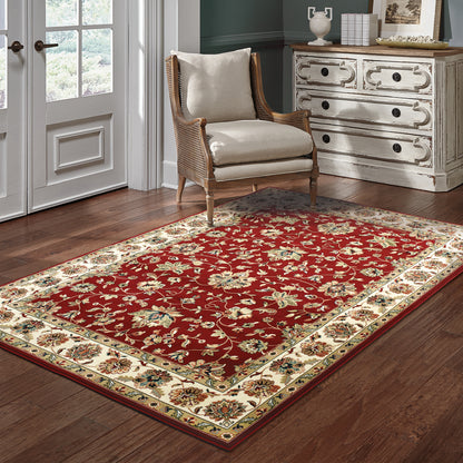 Kashan Floral Red/ Ivory Oriental Cut Pile Rug