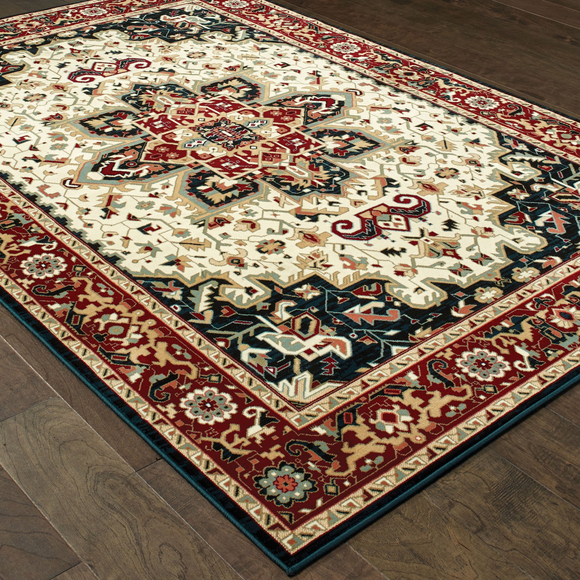 Kashan Medallion Red/ Ivory Oriental Cut Pile Rug