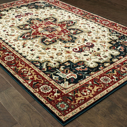 Kashan Medallion Red/ Ivory Oriental Cut Pile Rug