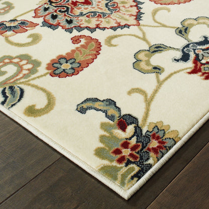 Kashan Oriental Ivory/ Multi Floral Cut Pile Rug