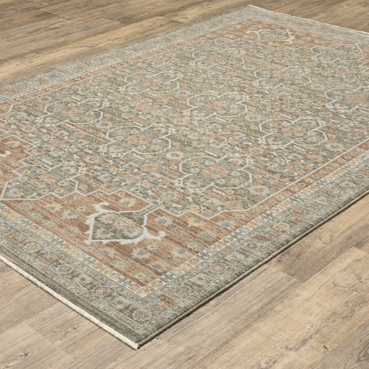 Keaton Medallion Brown/ Rust Floral Cut Pile Rug