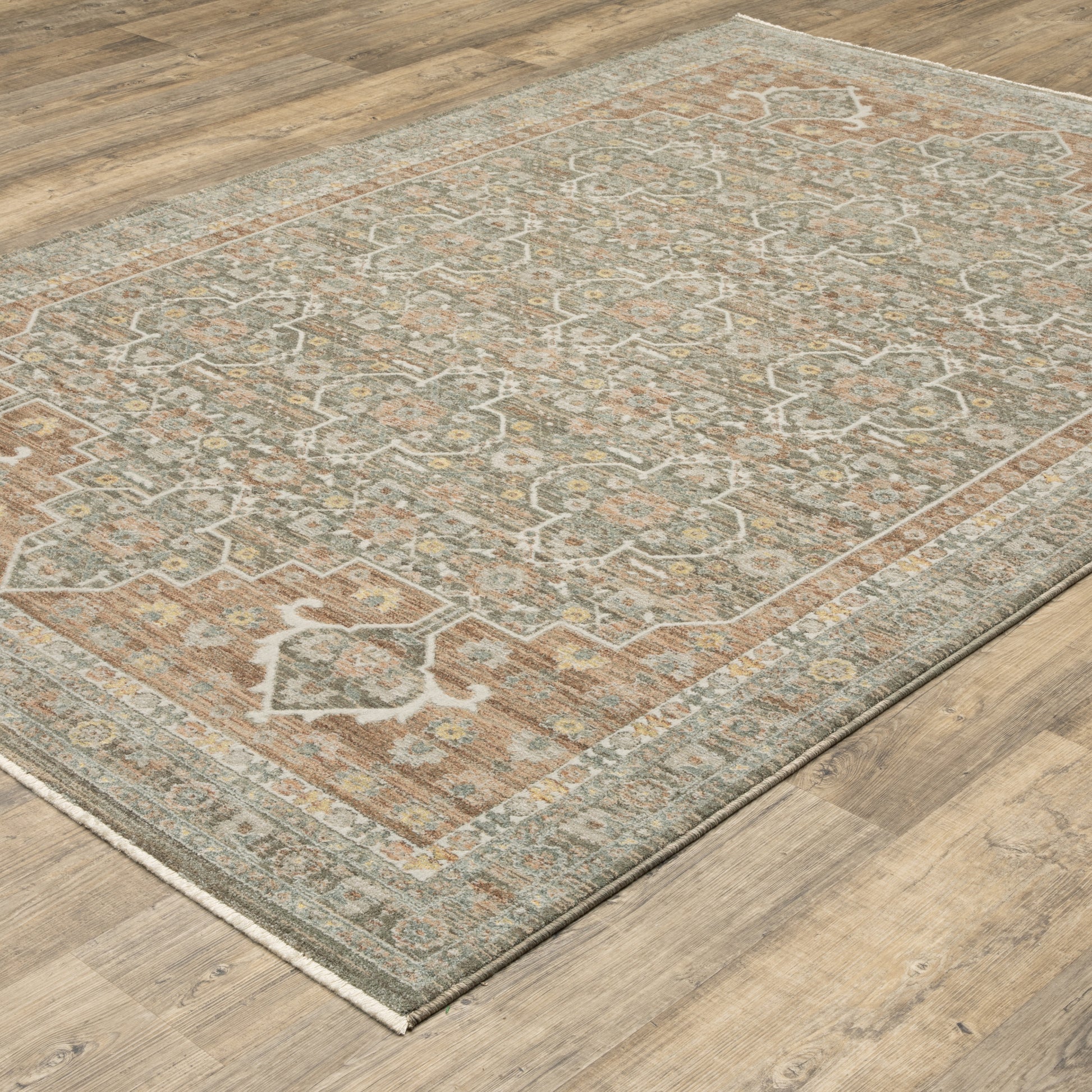 Keaton Medallion Brown/ Rust Floral Cut Pile Rug