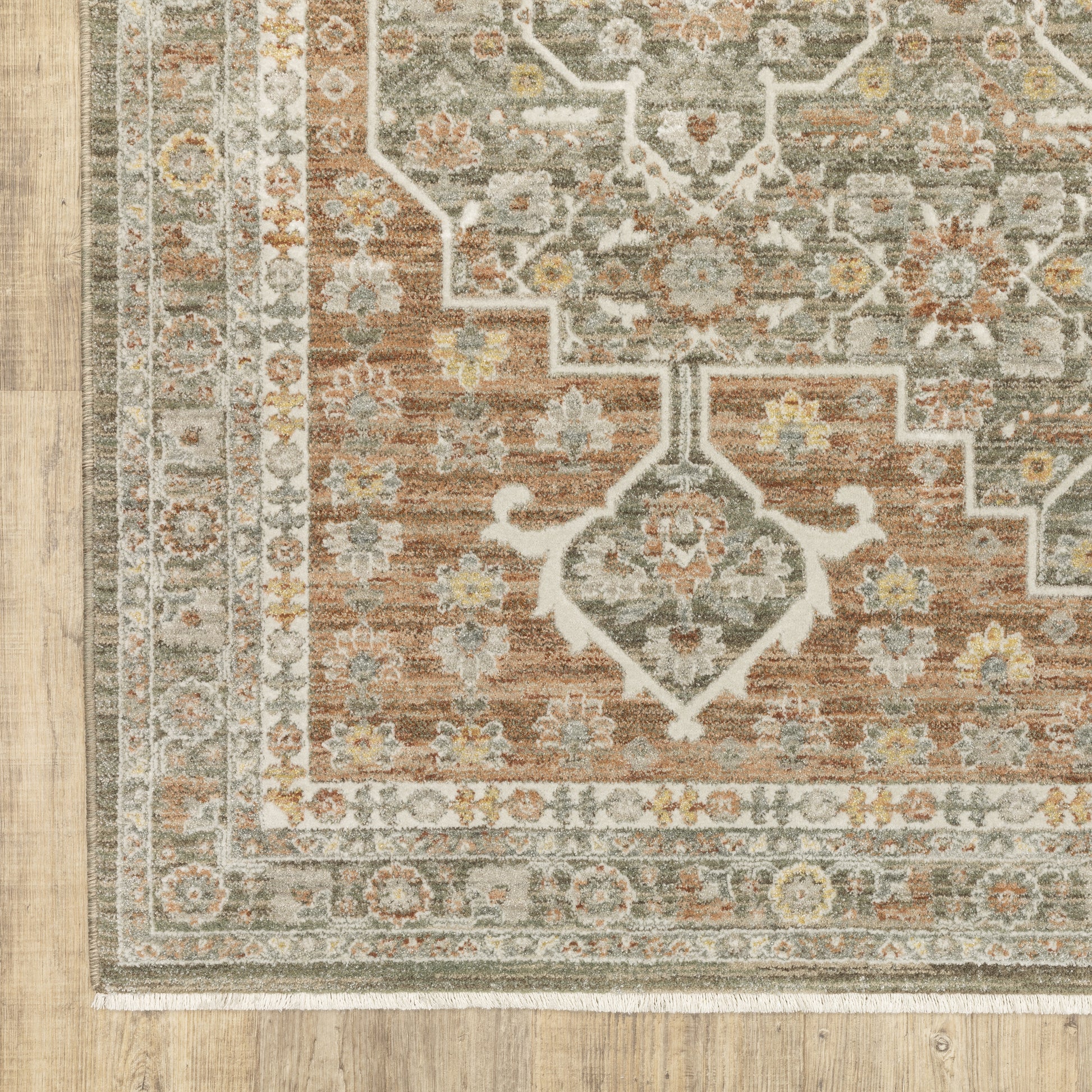 Keaton Medallion Brown/ Rust Floral Cut Pile Rug