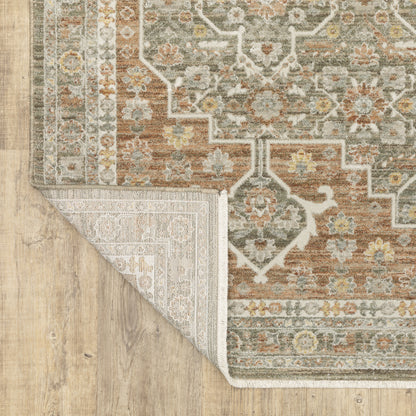 Keaton Medallion Brown/ Rust Floral Cut Pile Rug