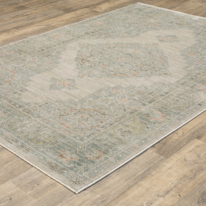 Keaton Medallion Beige/ Multi Distressed Cut Pile Rug