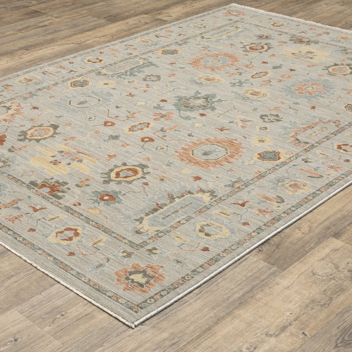 Keaton Floral Grey/ Multi Oriental Cut Pile Rug