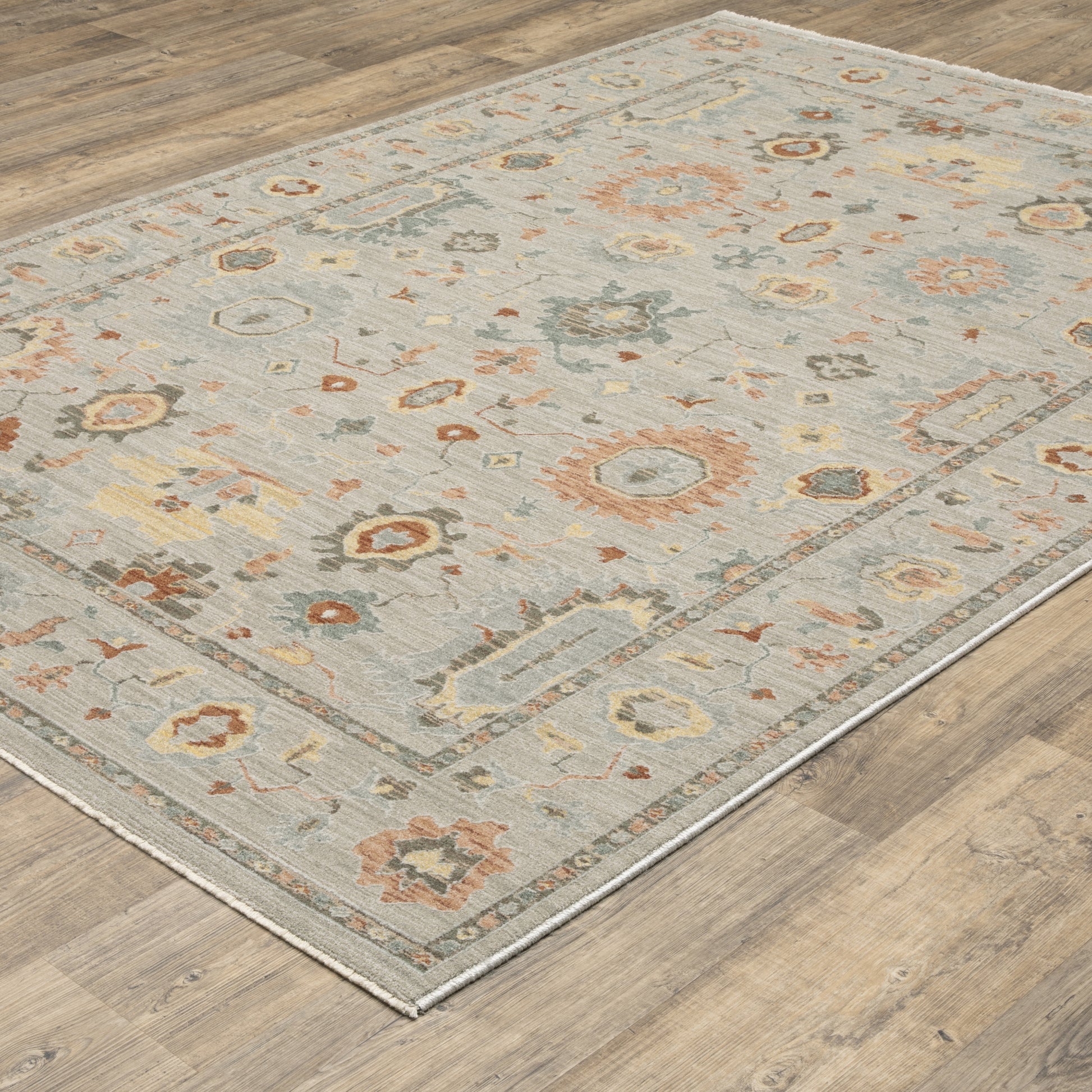 Keaton Floral Grey/ Multi Oriental Cut Pile Rug