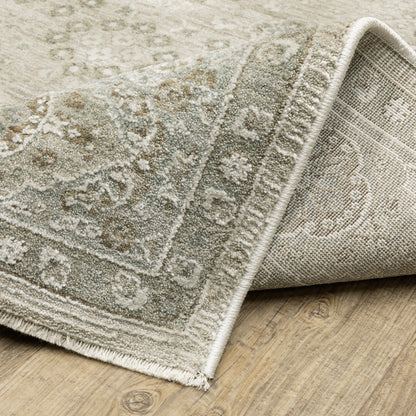 Keaton Floral Beige/ Green Oriental Cut Pile Rug