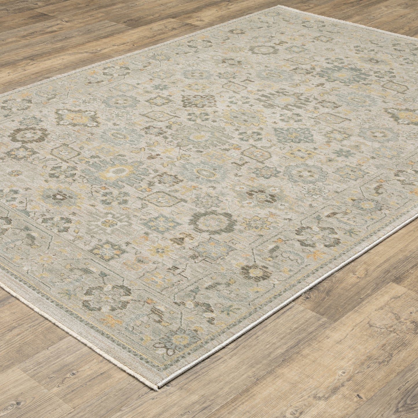 Keaton Floral Beige/ Blue Oriental Cut Pile Rug
