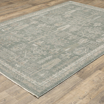 Keaton Floral Green/ Beige Oriental Cut Pile Rug