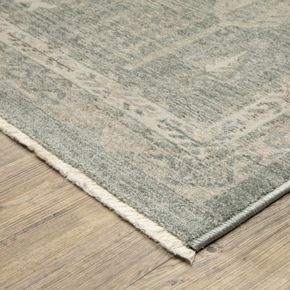 Keaton Floral Green/ Beige Oriental Cut Pile Rug