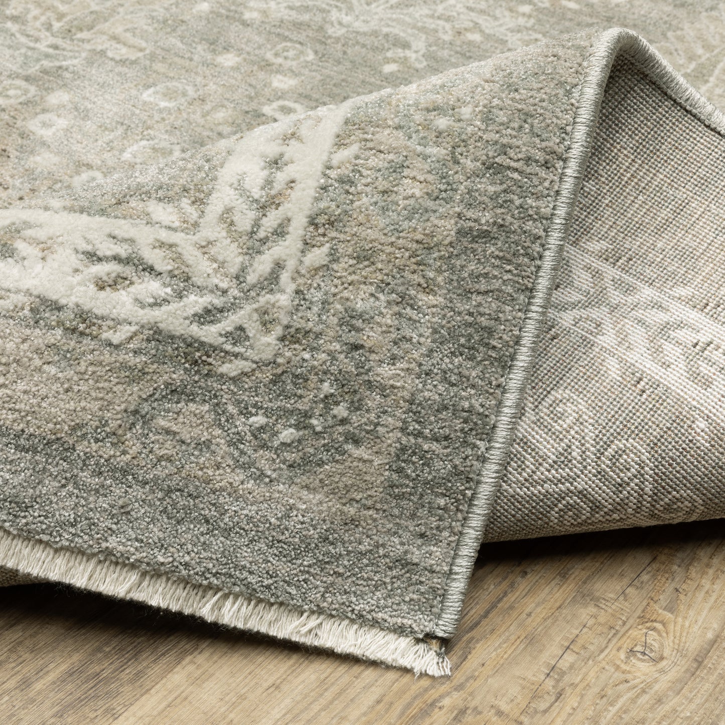 Keaton Floral Green/ Beige Oriental Cut Pile Rug