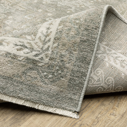 Keaton Floral Green/ Beige Oriental Cut Pile Rug