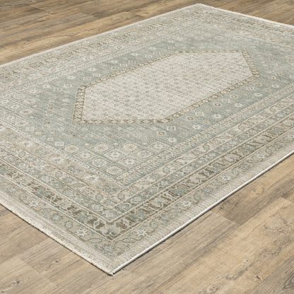 Keaton Medallion Beige/ Green Oriental Cut Pile Rug