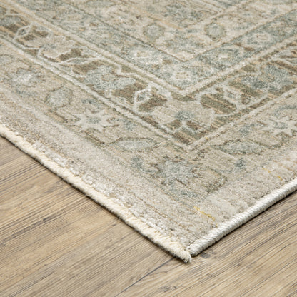 Keaton Medallion Beige/ Green Oriental Cut Pile Rug