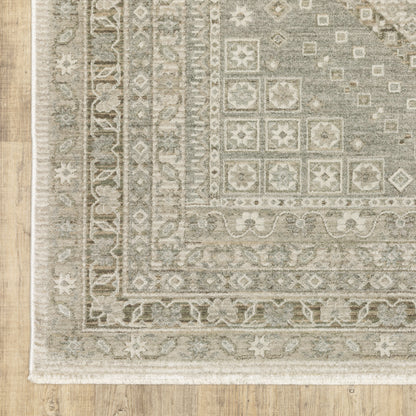 Keaton Medallion Beige/ Green Oriental Cut Pile Rug