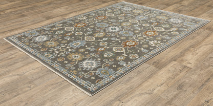 Keira Floral Grey/ Multi Oriental Cut Pile Rug