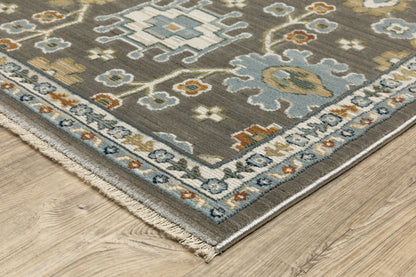 Keira Floral Grey/ Multi Oriental Cut Pile Rug