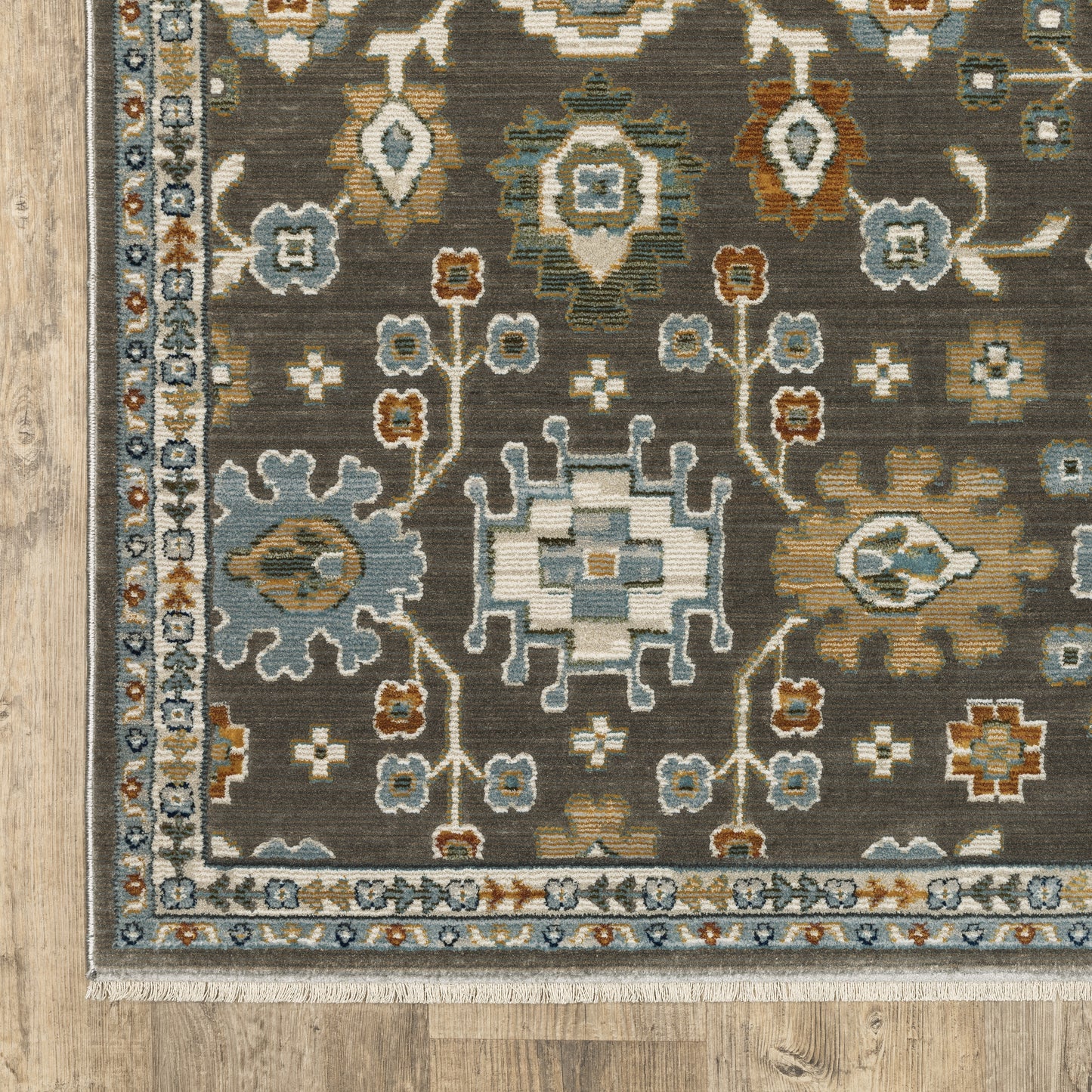 Keira Floral Grey/ Multi Oriental Cut Pile Rug