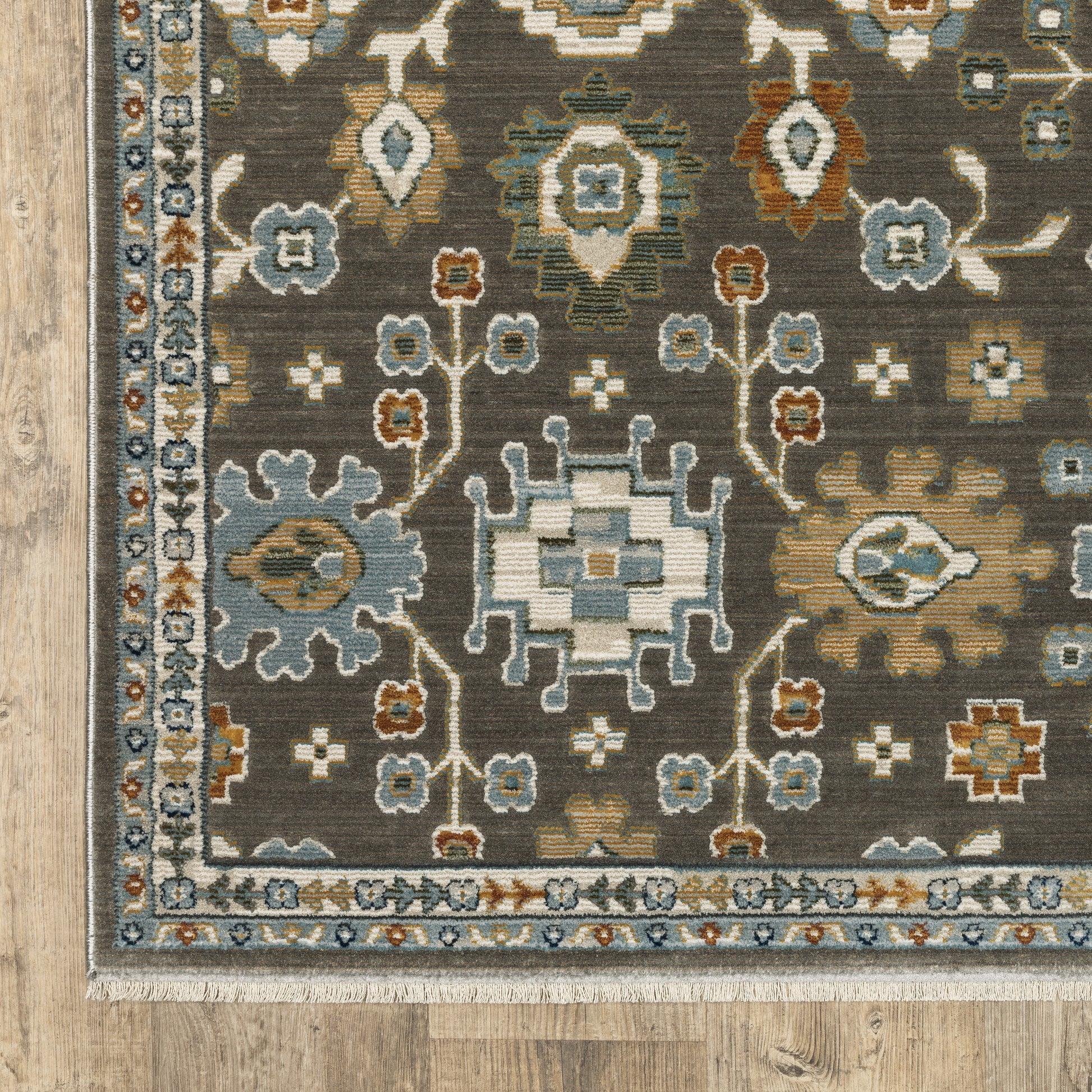 Keira Floral Grey/ Multi Oriental Cut Pile Rug