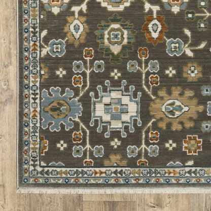 Keira Floral Grey/ Multi Oriental Cut Pile Rug