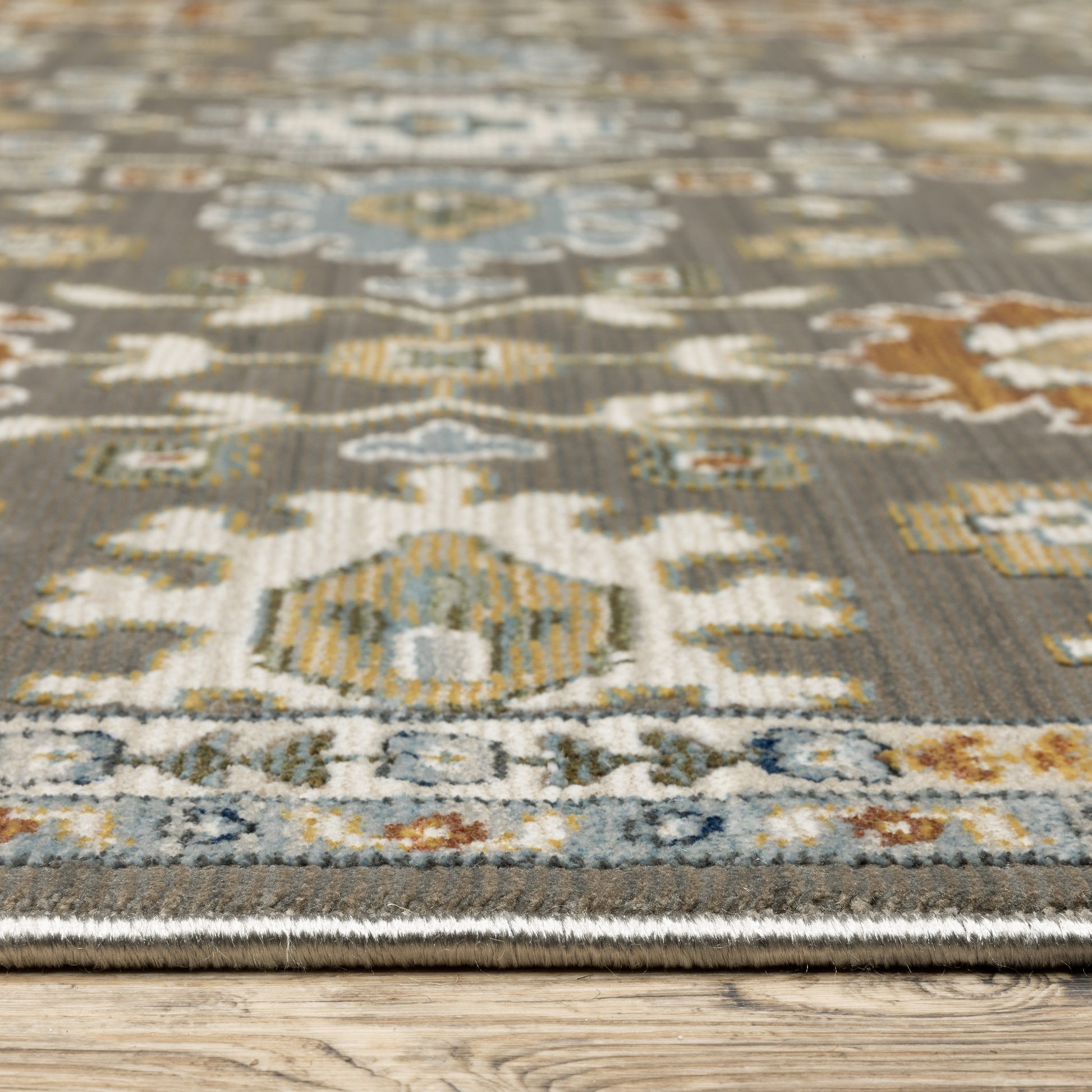Keira Floral Grey/ Multi Oriental Cut Pile Rug