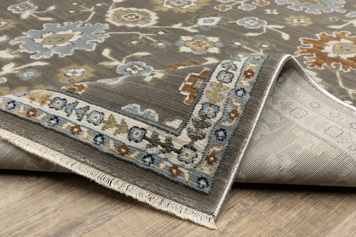 Keira Floral Grey/ Multi Oriental Cut Pile Rug