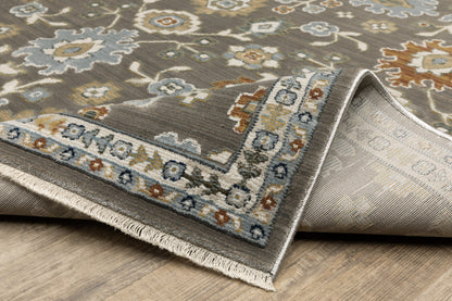 Keira Floral Grey/ Multi Oriental Cut Pile Rug