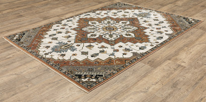 Keira Medallion Rust/ Ivory Oriental Cut Pile Rug