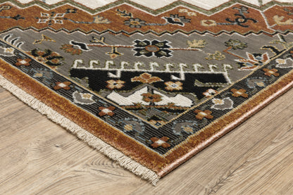 Keira Medallion Rust/ Ivory Oriental Cut Pile Rug