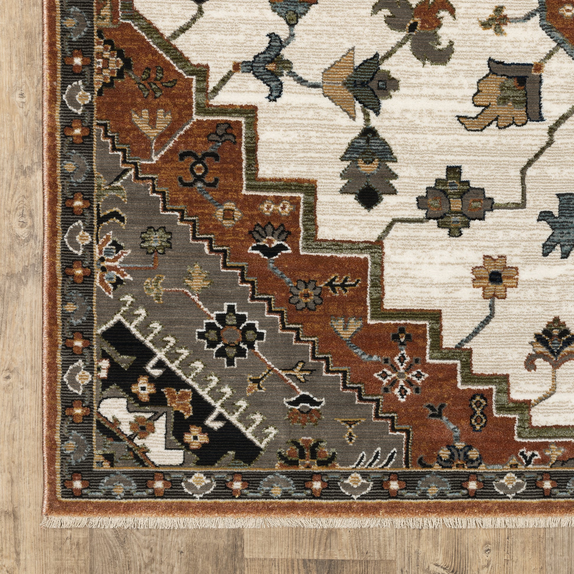 Keira Medallion Rust/ Ivory Oriental Cut Pile Rug