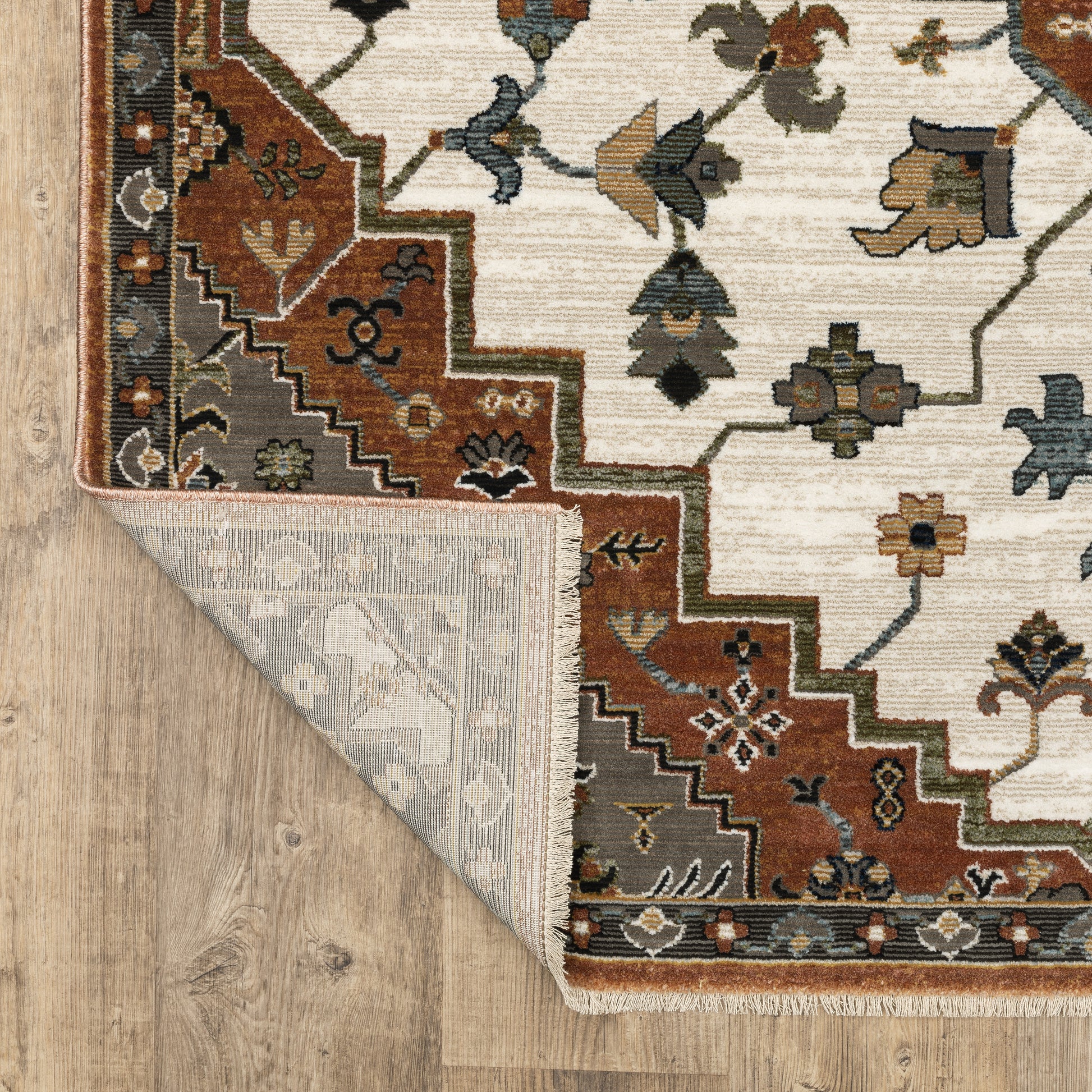 Keira Medallion Rust/ Ivory Oriental Cut Pile Rug