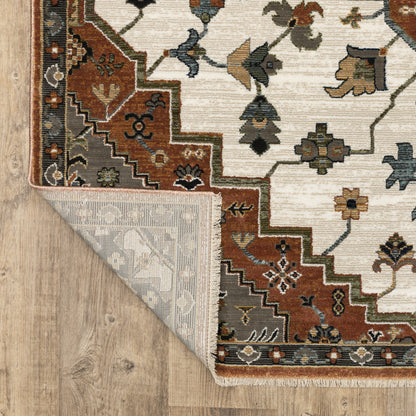 Keira Medallion Rust/ Ivory Oriental Cut Pile Rug