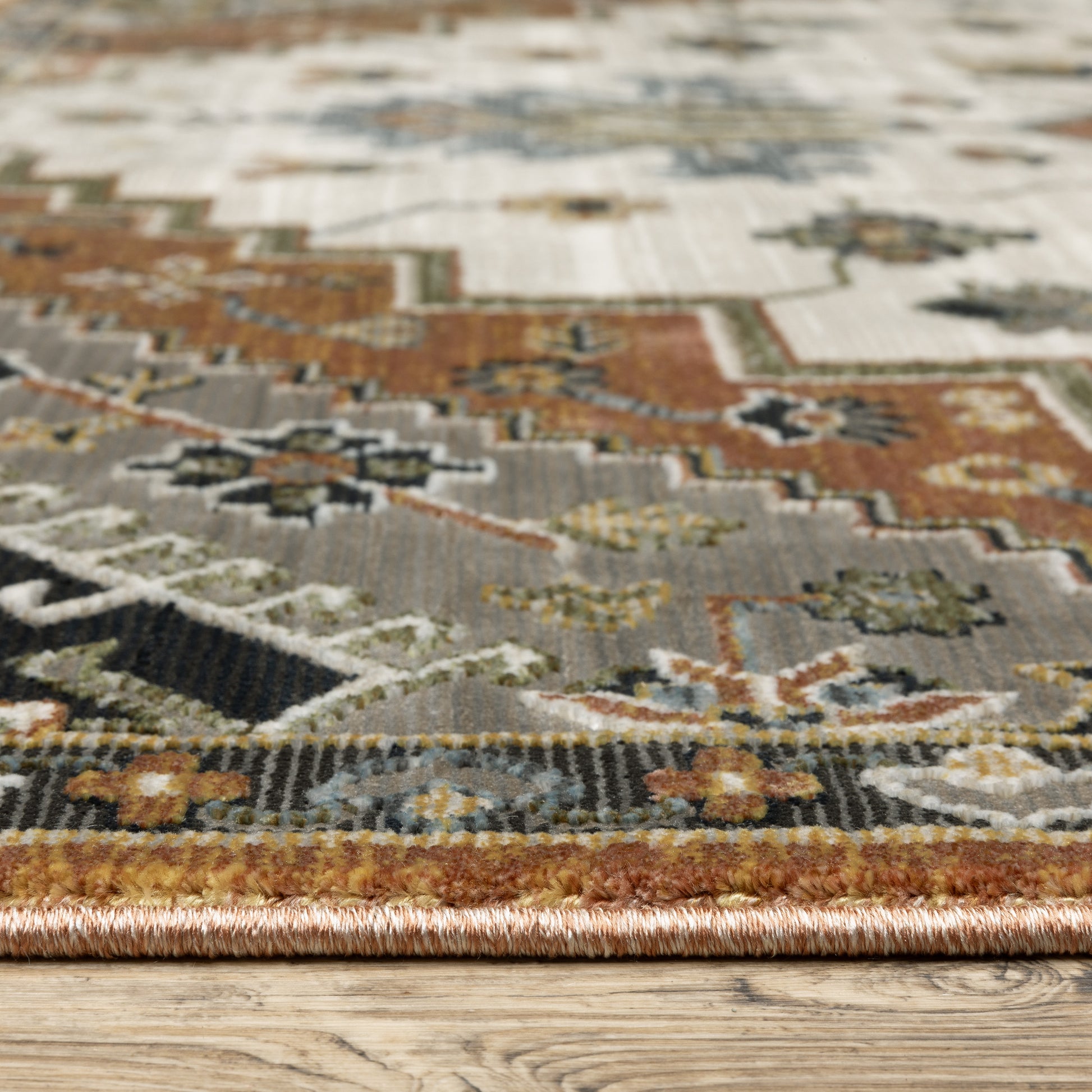 Keira Medallion Rust/ Ivory Oriental Cut Pile Rug