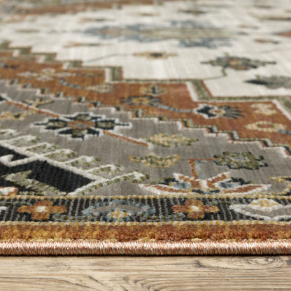 Keira Medallion Rust/ Ivory Oriental Cut Pile Rug