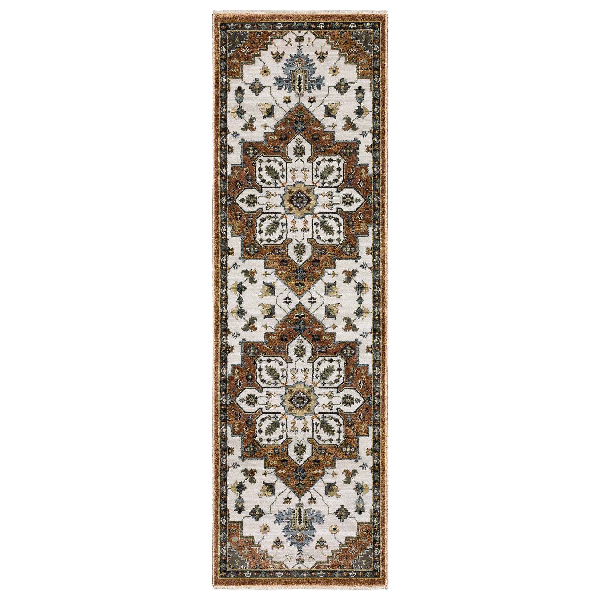 Keira Kei03 Rust/ Ivory Medallion Oriental Rug